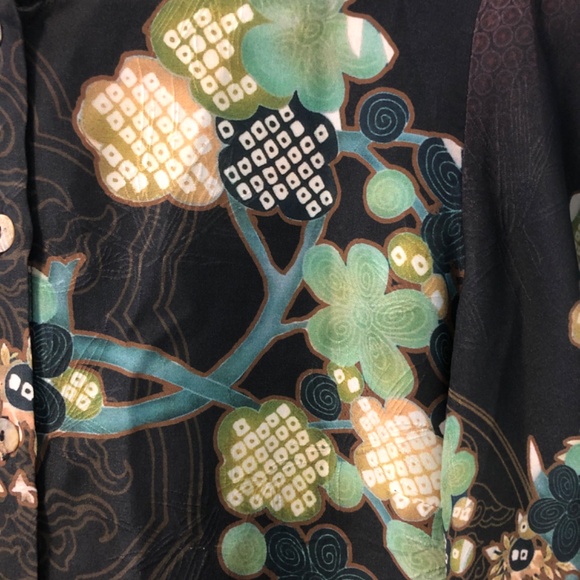 Citron  floral silk blouse with mandarin collar size large - Picture 3 of 5